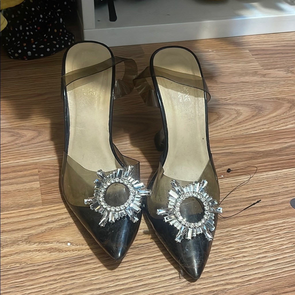 Elegant Black Women's Heels With Crystal Embellishment